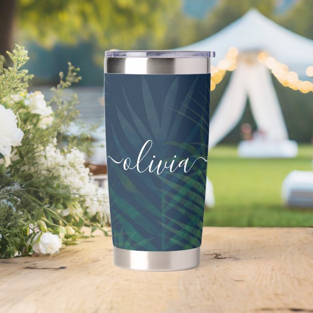 Tropical Palm Leaves Insulated Personaliized Insulated Tumbler (Wedding)