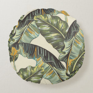 Tropical palm leaves,  jungle leaf seamless vintag round pillow