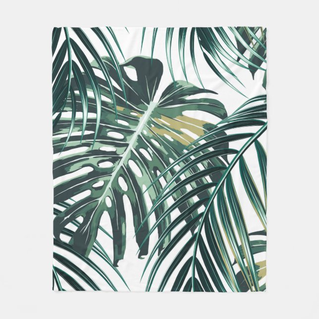 Tropical palm leaves, jungle leaves seamless flora fleece blanket (Front)