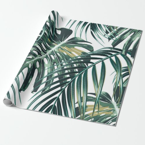 Tropical palm leaves jungle leaves seamless flora wrapping paper