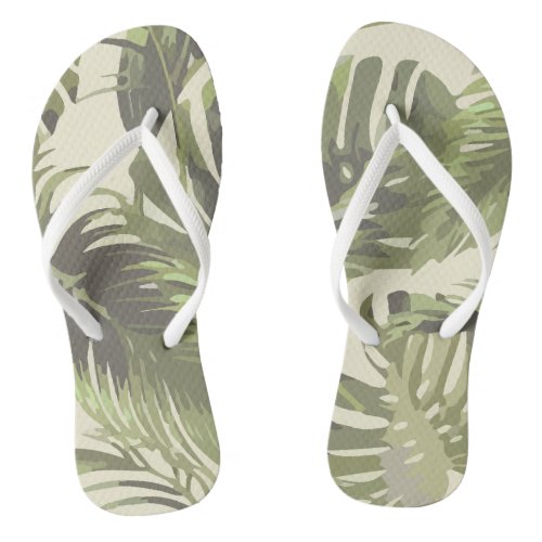 Tropical Palm Leaves Jungle Pattern Flip Flops