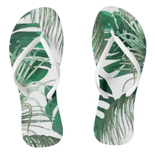 Tropical Palm Leaves Jungle Summer Flip Flops