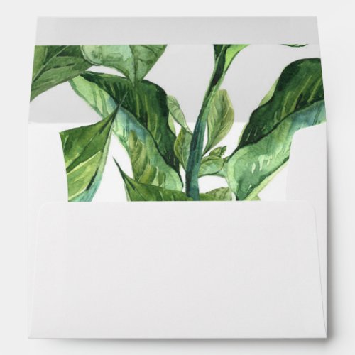 tropical palm leaves lined invitation envelopes