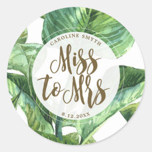 tropical palm leaves miss to mrs favors sticker