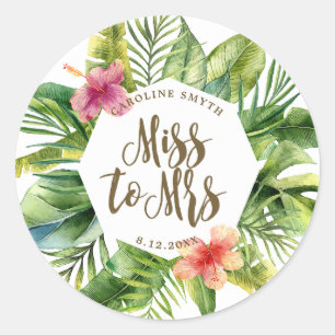 tropical palm leaves miss to mrs sticker