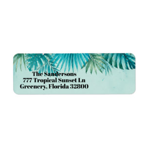 Tropical Palm Leaves Modern Coastal Watercolor Label