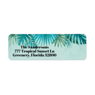 Tropical Palm Leaves Modern Coastal Watercolor Label