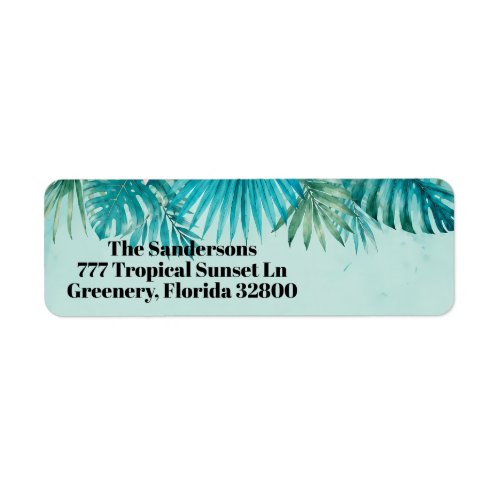 Tropical Palm Leaves Modern Coastal Watercolor Label