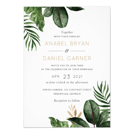 Tropical Palm Leaves Modern Wedding Invitation