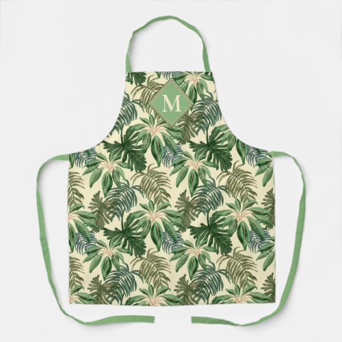 Tropical Palm Leaves Monogram Apron