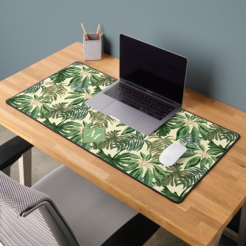 Tropical Palm Leaves Monogram Desk Mat