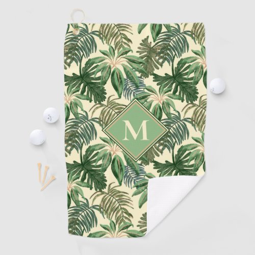Tropical Palm Leaves Monogram Golf Towel
