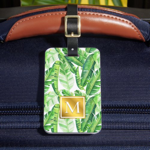 Tropical Palm Leaves Monogram Luggage Tag