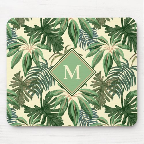 Tropical Palm Leaves Monogram Mouse Pad