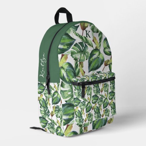 Tropical Palm Leaves Monogram Name Printed Backpack