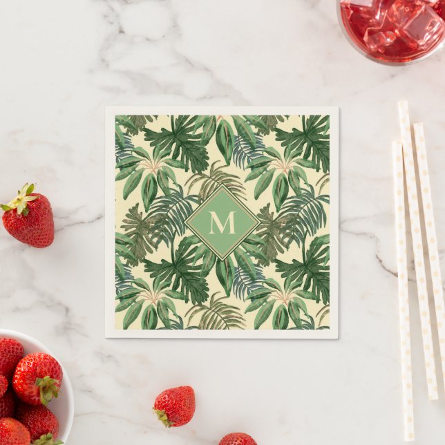 Tropical Palm Leaves Monogram Napkins (Insitu)