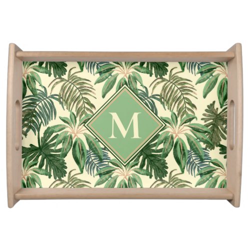 Tropical Palm Leaves Monogram Serving Tray