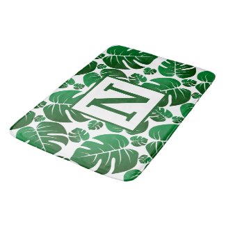 Tropical Palm Leaves Monogrammed Bath Mat