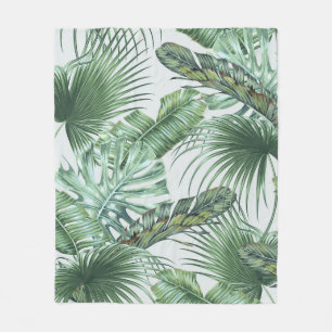 Tropical palm leaves, monstera, banana leaf, jungl fleece blanket