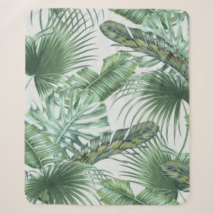 Tropical palm leaves, monstera, banana leaf, jungl sherpa blanket