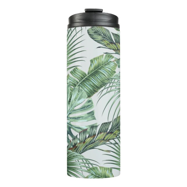 Tropical palm leaves, monstera, banana leaf, jungl thermal tumbler (Front)