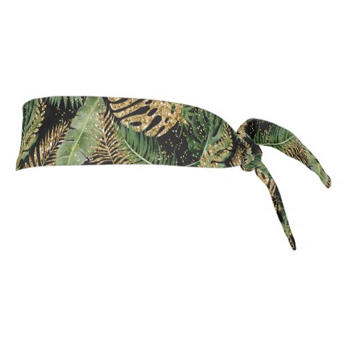 Tropical Palm Leaves Monstera Faux Gold Glitter Tie Headband