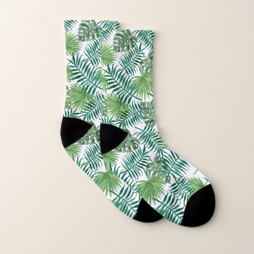 Tropical palm leaves monstera green eco socks