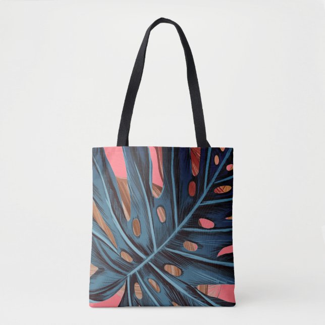 Tropical palm leaves monstera modern tote bag (Front)