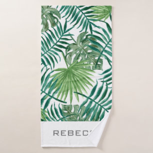 Tropical Palm Leaves Name Personalised Beach Towel