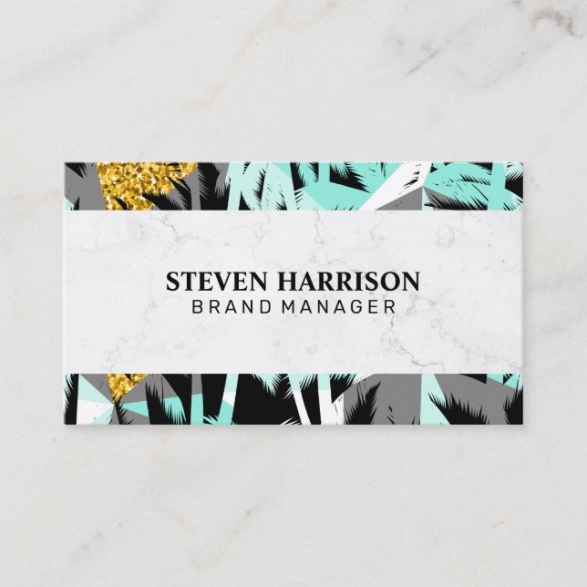 Tropical Palm Leaves | Natural | Marble Business Card (Front)