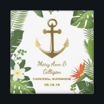 Tropical Palm Leaves Nautical Anchor Wedding Favor Magnet<br><div class="desc">Custom, nautical anchor wedding favor magnet- Faux metallic gold anchor logo is centered on white background. Bordered with tropical Hawaiian flowers, including white plumeria and orange Bird of Paradise and palm frond leaves. Personalized names of couple below in gold color script lettering with a drop shadow. At the bottom is...</div>