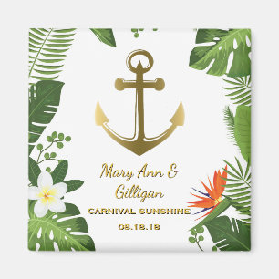 Tropical Palm Leaves Nautical Anchor Wedding Favor Magnet