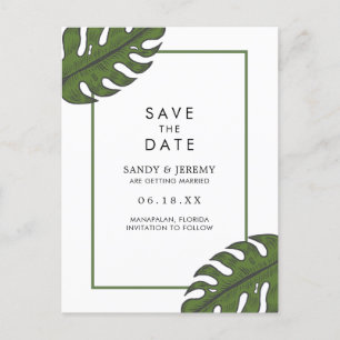 Tropical Palm Leaves Non Photo Save the Date Announcement Postcard
