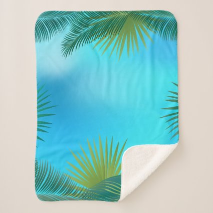 Tropical palm leaves on blue sky landscape sherpa blanket