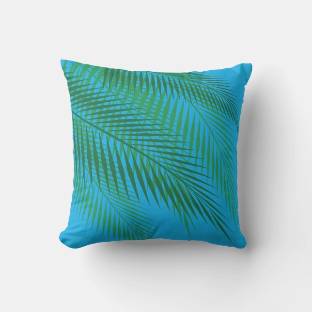 Tropical Palm Leaves on Blue Sky - Outdoor Outdoor Pillow (Front)