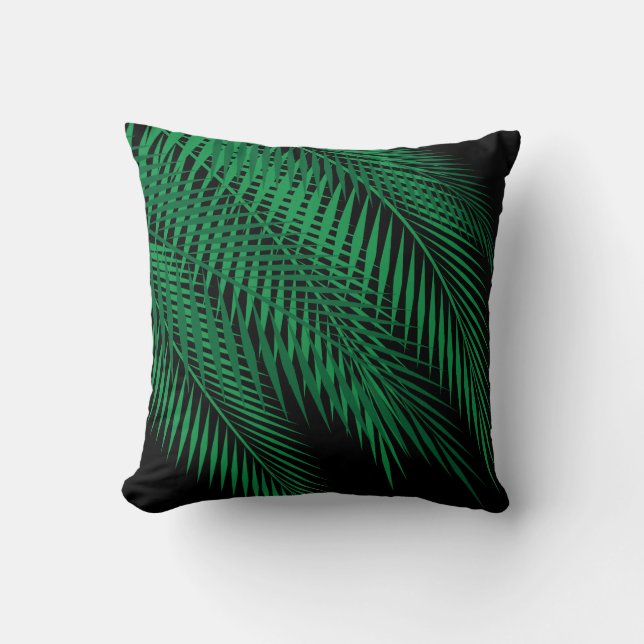 Tropical Palm Leaves on Dark Sky Throw Pillow (Front)