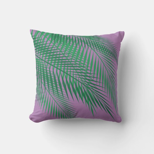 Tropical Palm Leaves on Purple - Outdoor Throw Pillow (Front)