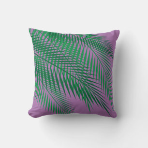 Tropical Palm Leaves on Purple Throw Pillow