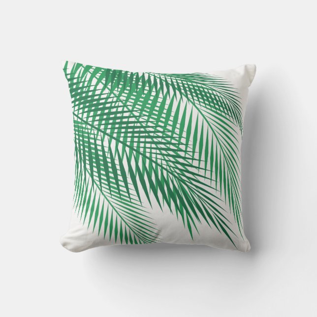 Tropical Palm Leaves on White - Outdoor Pillow (Front)