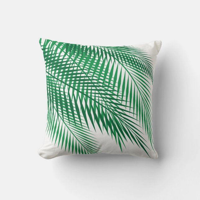 Tropical Palm Leaves on White Throw Pillow (Front)