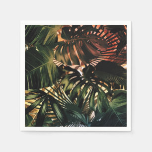 Tropical Palm Leaves Parrots Green Napkins