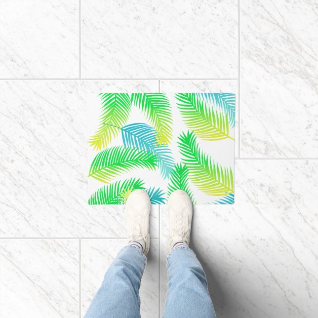 Tropical Palm Leaves Pattern Doormat – Green  (Indoor)