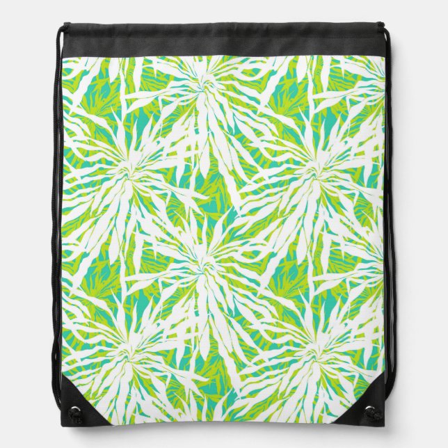 Tropical Palm Leaves Pattern Drawstring Bag (Front)