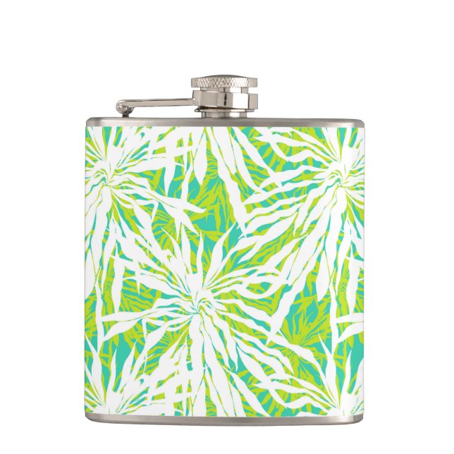 Tropical Palm Leaves Pattern Flask (Front)