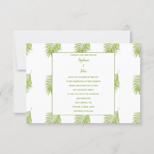 Tropical Palm Leaves Pattern Green White Wedding Invitation