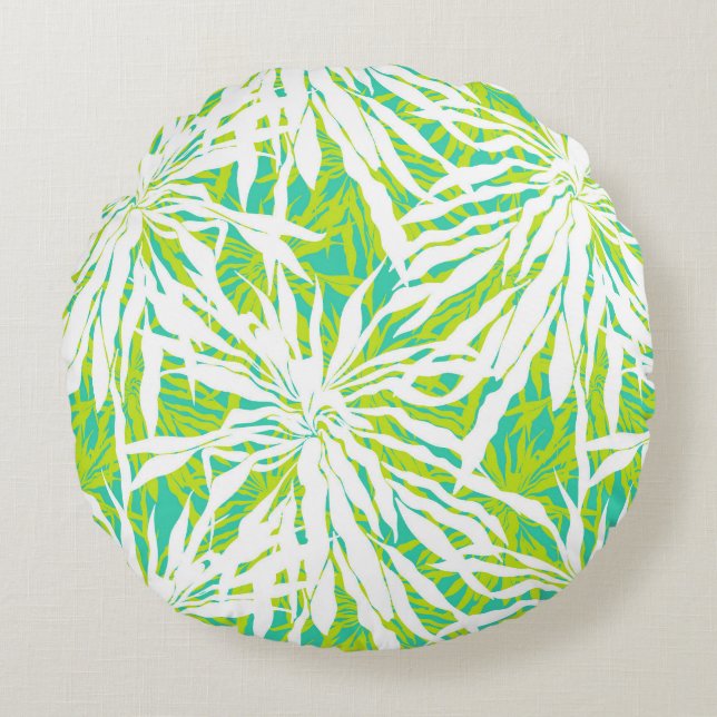 Tropical Palm Leaves Pattern Round Pillow (Front)