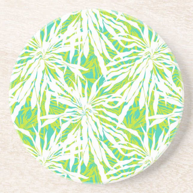 Tropical Palm Leaves Pattern Sandstone Coaster (Front)
