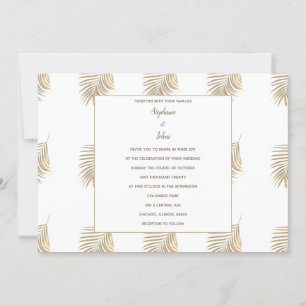 Tropical Palm Leaves Pattern Sepia Gold Wedding Invitation