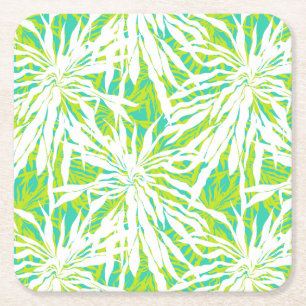 Tropical Palm Leaves Pattern Square Paper Coaster