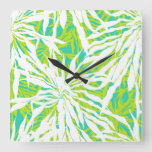 Tropical Palm Leaves Pattern Square Wall Clock